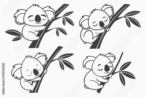 Cute sleeping koala minimalist icon set