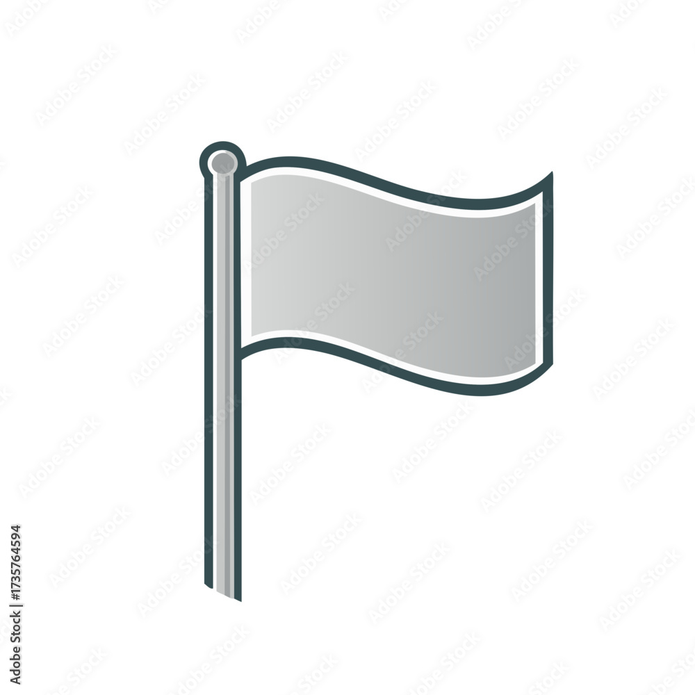 Obraz premium Grayscale waving flag icon with flagpole, simple modern vector illustration graphic design element