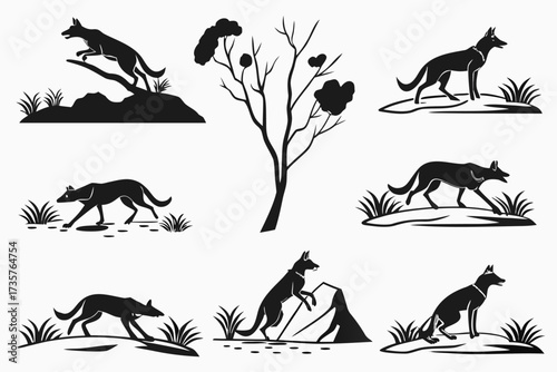 Minimalist dingo and outback icons set