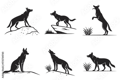 Minimalist dingo and outback icons set