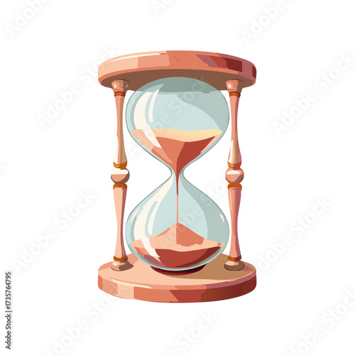 Classic wooden hourglass with sand flowing down through glass bulbs concept of time