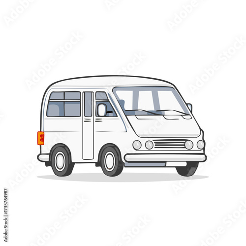 White Mini Van Cartoon Illustration Small Passenger Vehicle Transport