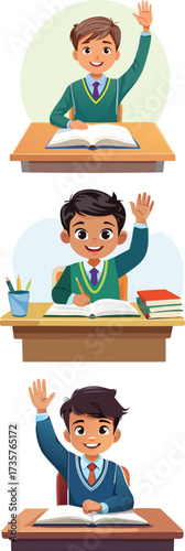 Boy raising hand in class.