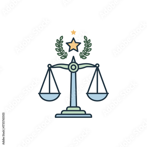 Scales of justice with laurel wreath and star
