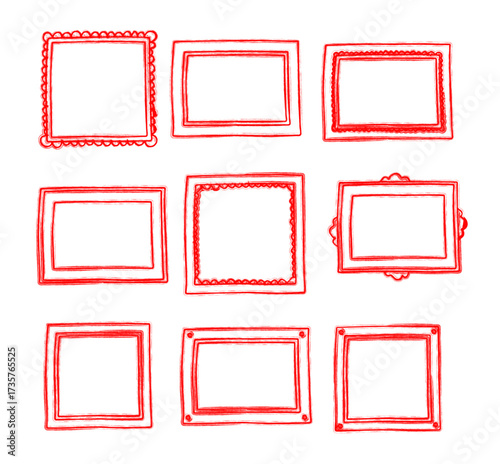 Hand Drawn Red Decorative Frames Collection – Vintage Sketch Style Borders and Empty Picture Frame Set for Scrapbook, Poster, Invitation, Card, and Art Decoration