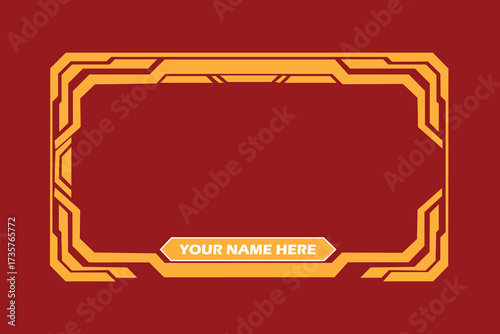 Vector art of futuristic digital frame with purple and yellow geometric shapes, perfect for gaming overlays or streamingS