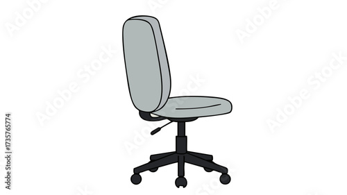 Illustration of a gray office chair with a black base and wheels.