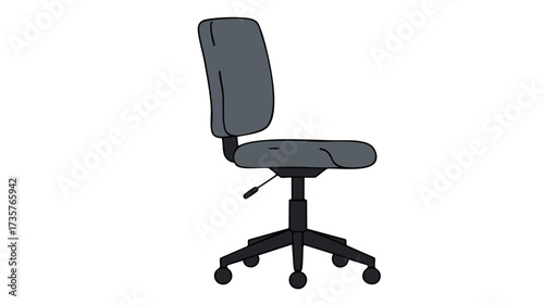 Illustration of a gray office chair with wheels.