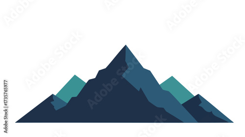 Stylized illustration of a mountain range with three prominent peaks in varying shades of blue and teal against a white background.