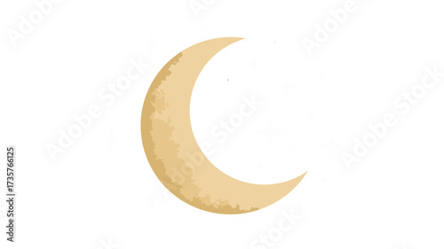 A stylized crescent moon with a textured, watercolor-like appearance against a white background.
