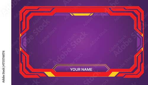 Vector art of futuristic digital frame with purple and yellow geometric shapes, perfect for gaming overlays or streaming