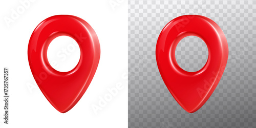 3d realistic vector illustration. Red location map pin or pointer. Isolated on white background.
