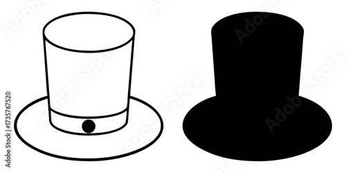Vector illustration of a hot air balloon, a thermometer, and a glass of water, with an isolated black top hat and a cup of tea