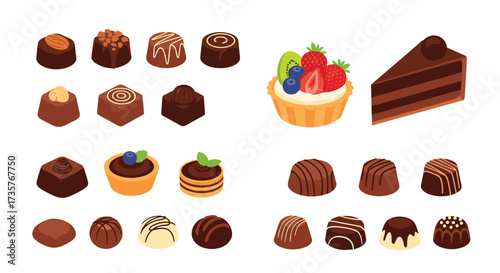 A variety of delicious chocolate confections and desserts.
