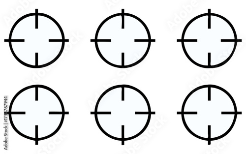 The vector illustration shows a sniper rifle target with bullet holes and a crosshair sight symbol