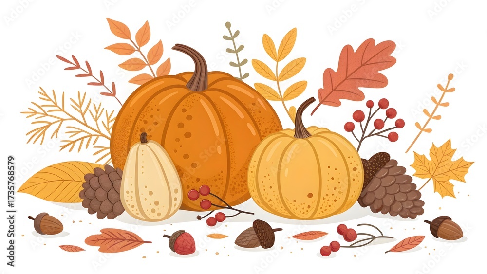 Naklejka premium pumpkin and autumn leaves
