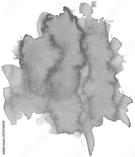 Black ink watercolor texture isolated on white background