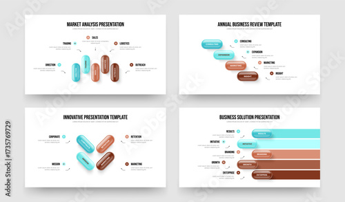 Advertising Showcase Five Four Element Infographic Presentation Template Vector Illustration Collection. Company Analysis 5 4 Option Diagram Slide Layout Bundle.