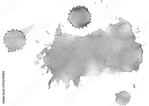 Black ink watercolor texture isolated on white background