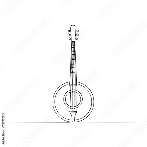 Elegant continuous line art of a traditional plucked string musical instrument