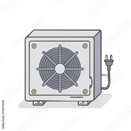 Computer power supply unit with fan and power cord illustration