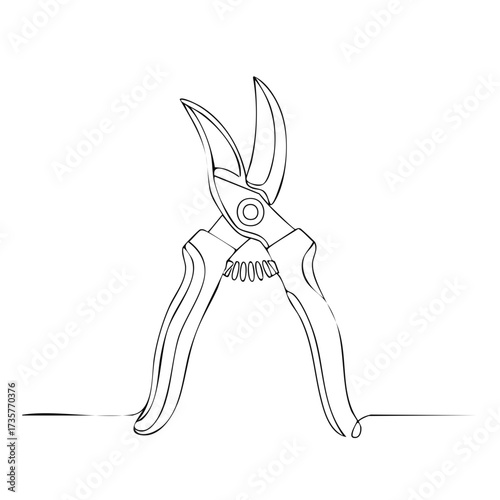 Single Line Illustration of Garden Pruning Shears Isolated on White