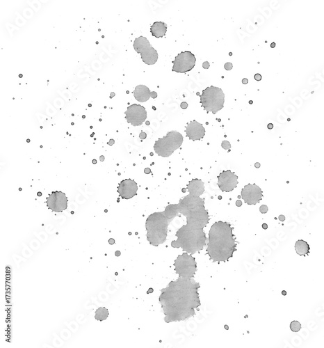 Black ink watercolor texture isolated on white background