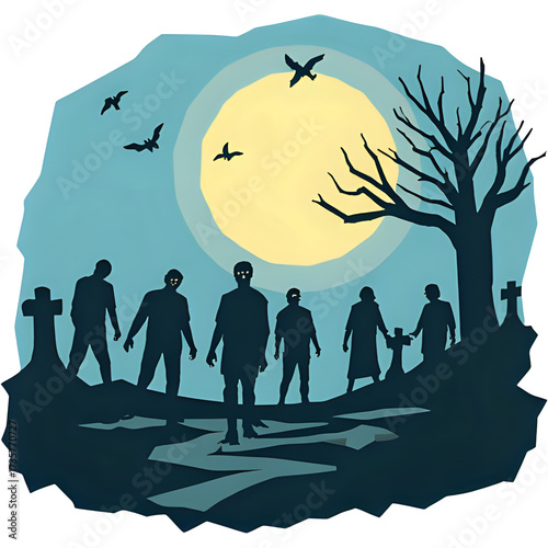 halloween night scene with cemetery