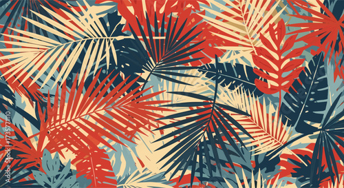 A vibrant jungle of tropical leaves in a bold and artistic pattern.