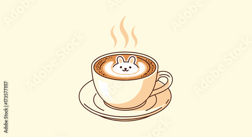 A cute bunny shaped latte art in a warm cup of coffee.
