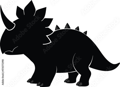 Black silhouette of a triceratops dinosaur with white outline on white background animal vector illustration EPS file download.
