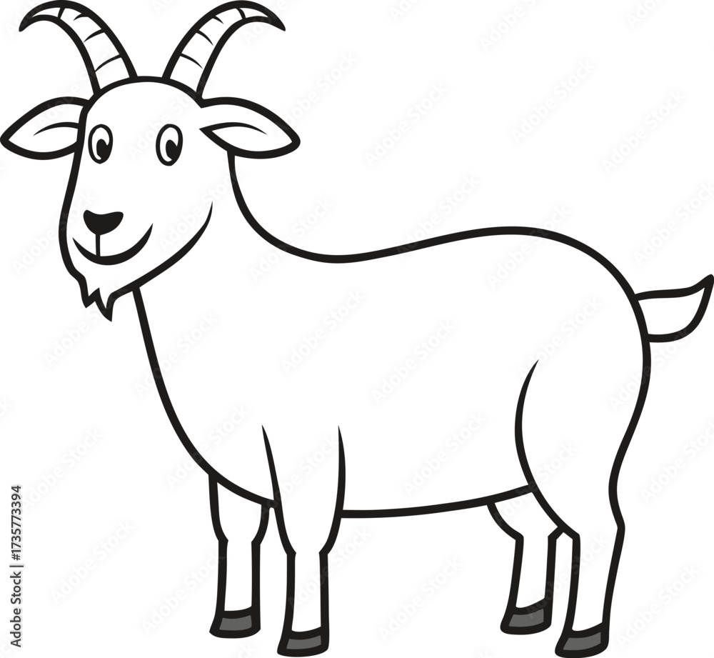 Obraz premium Cartoon Outline of a White Goat Standing goat, cartoon, outline, animal, farm animal vector illustration EPS file download. 