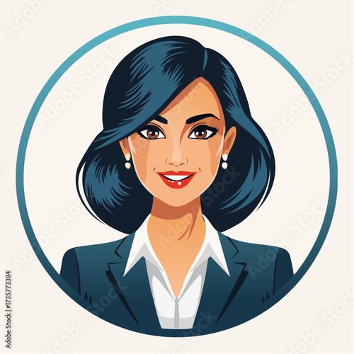 Professional woman in a business suit smiling confidently.