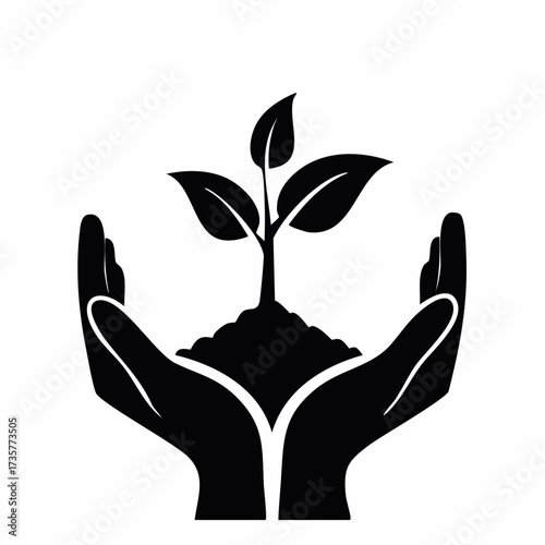 Hands holding plant, representing growth and environmental care.
