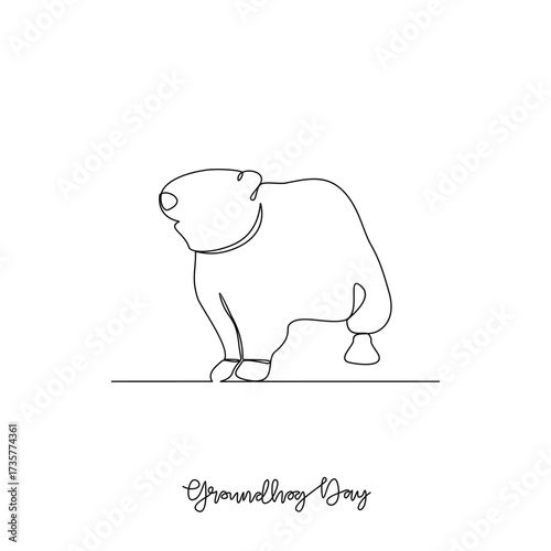 One continuous line drawing of Groundhog Day vector illustration. Groundhog Day  theme design concept in simple linear continuous line. Great design for Groundhog Day event and campaign purpose.