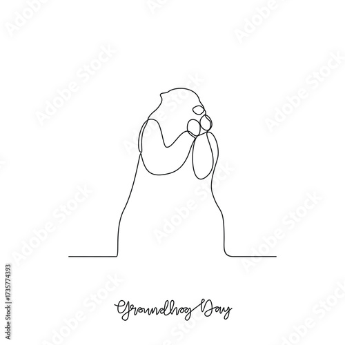 One continuous line drawing of Groundhog Day vector illustration. Groundhog Day  theme design concept in simple linear continuous line. Great design for Groundhog Day event and campaign purpose.
