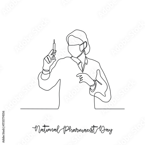One continuous line drawing of National Pharmacist Day vector illustration. National Pharmacist Day theme design concept in simple linear continuous line. Great design for healthcare social campaign.