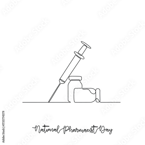 One continuous line drawing of National Pharmacist Day vector illustration. National Pharmacist Day theme design concept in simple linear continuous line. Great design for healthcare social campaign.
