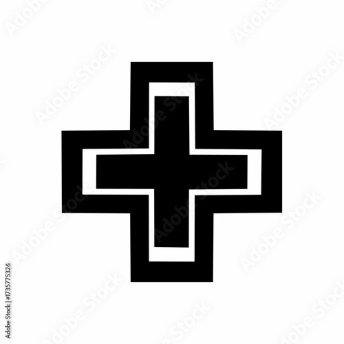 Black cross symbol representing medical aid and healthcare services.