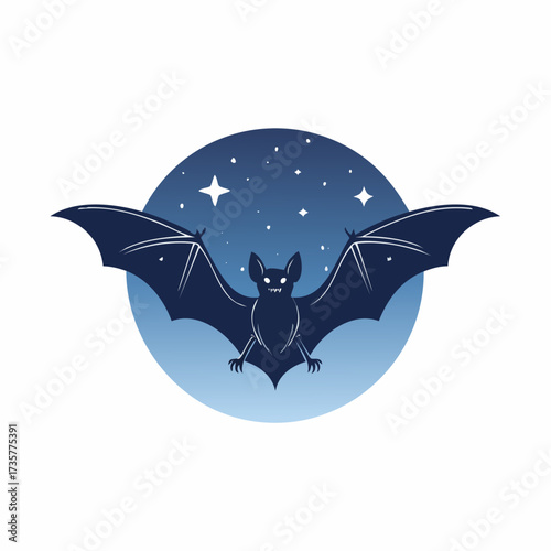 Bat silhouette against starry night sky illustration design.