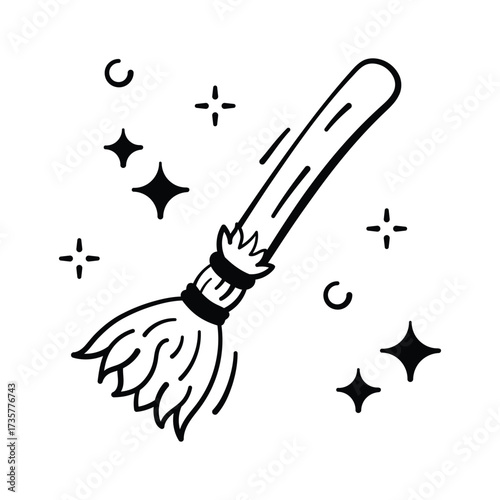 Classic witch broomstick icon for spooky and magical Halloween