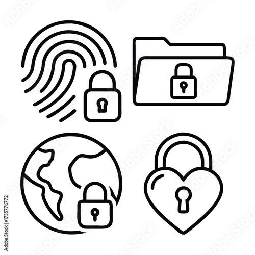 Vector art of set of icons representing security, privacy, and data protection