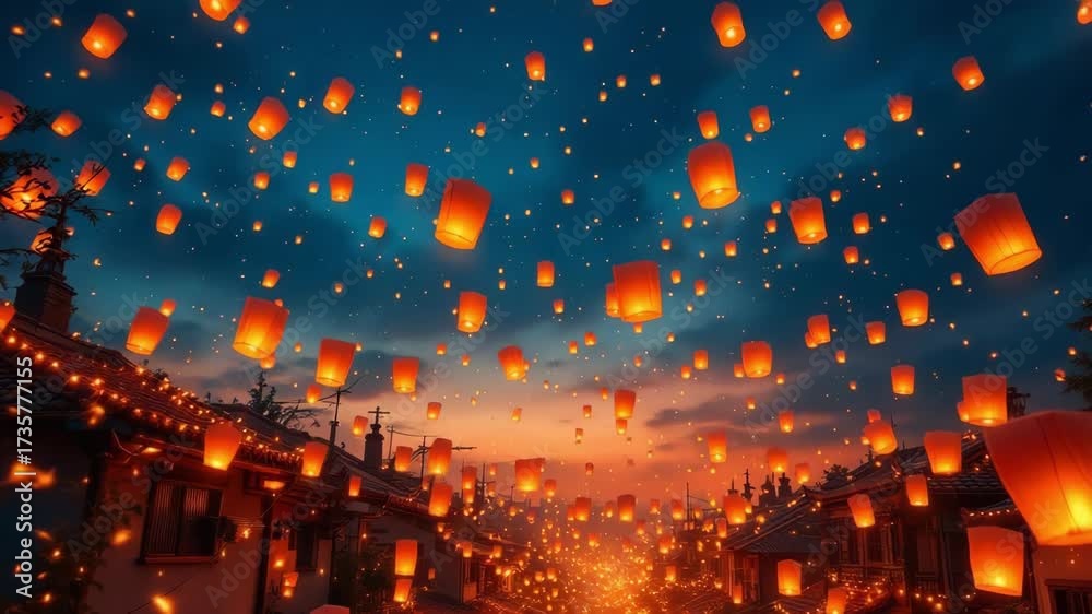 Spectacular Diwali Celebration Sky Lanterns Illuminate the Night Sky During the Festival of Lights, Symbolizing Prosperity and Joy