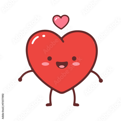 A cute heart character with a smaller heart floating above its head in a cartoon style design