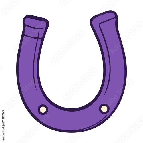 Illustration of a purple horseshoe with two small holes on the bottom and a dark purple outline detail