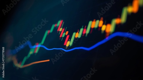 A close-up, dynamic, and dramatic shot of a digital financial trading chart on a dark, backlit screen.