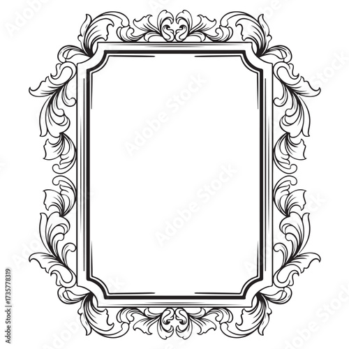 black and white vintage baroque frame with ornament engraving illustration