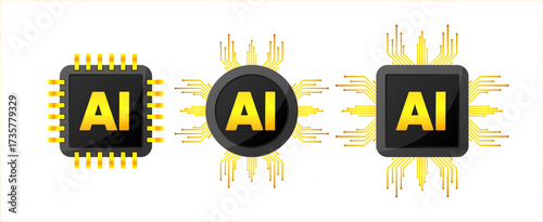 AI Chip. Innovation tech. AI processor chip icon. AI mini CPU. Vector illustration.
