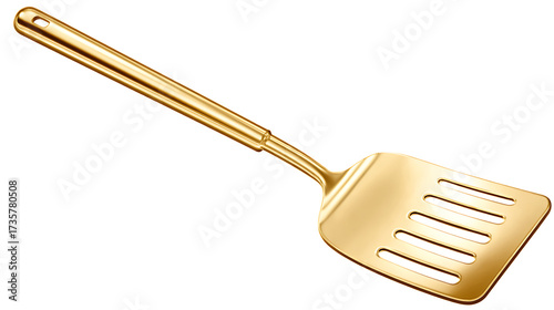 Golden slotted spatula with a glossy finish desi