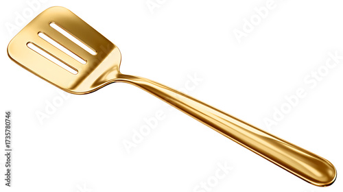 Golden slotted spatula with a glossy finish desi